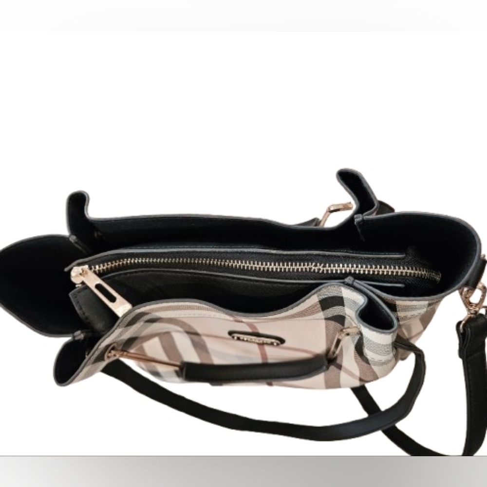 Plaid Shoulder Bag with Black Accents - Picture 5 of 12